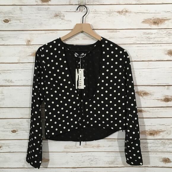 NWT REVOLVE X LIONESS Take the Plunge Polka Dot Top - Black - Medium - Picture 6 of 15